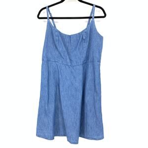 Old Navy Mini Cami Dress Womens Size Large Chambray Blue Denim Smocked Back